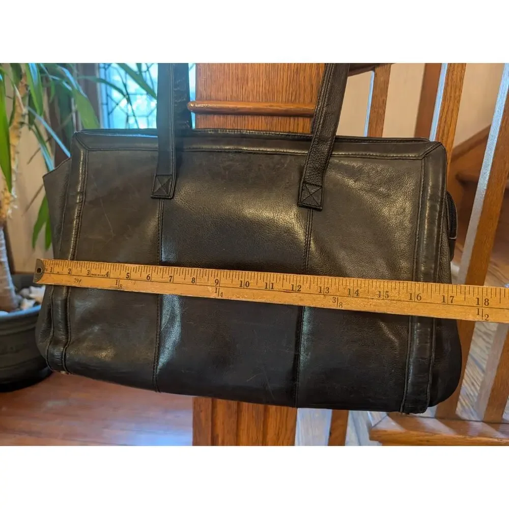 Vintage Boulder Ridge Soft Leather Laptop Messenger Bag Soft Black Leather